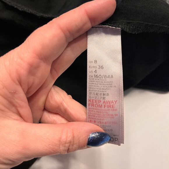 Topshop Black Long Sleeves Cold Shoulder Bow Button Front Shirt Dress Size 4 - Picture 6 of 9